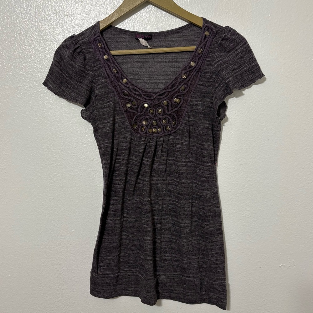Vintage Sz Medium Y2K Purple Beaded Short Sleeve Shirt Elena Gilbert Grunge Punk
